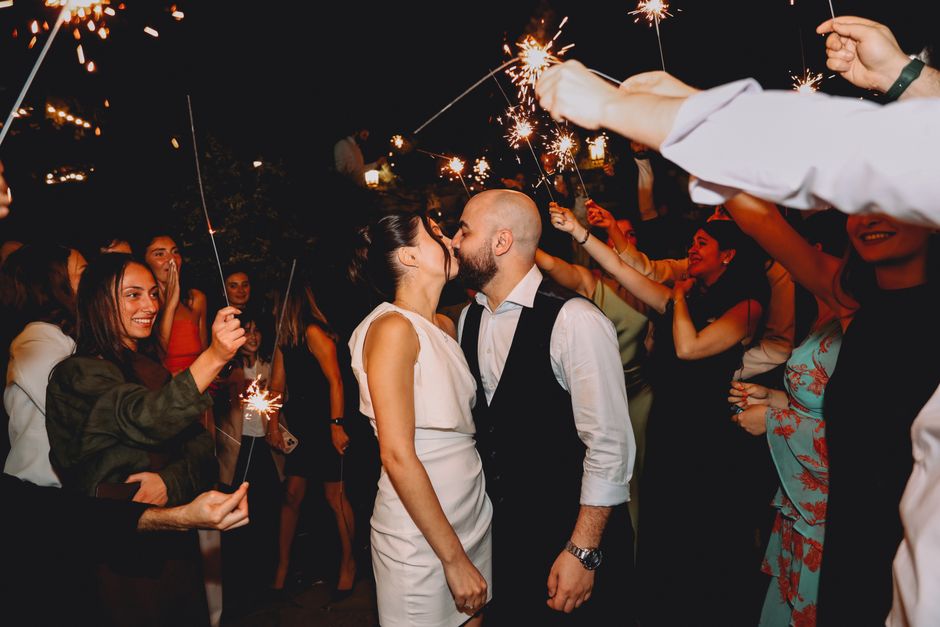Sparkler exit at a wedding celebration